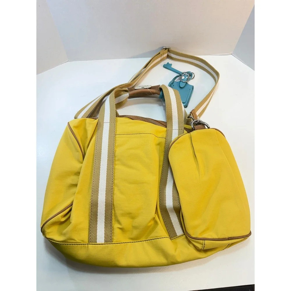 Fossil Key Per Duffle Satchel Yellow Nylon Leather Trim Crossbody Bag